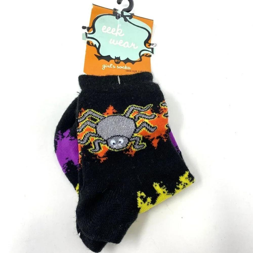 Vintage Target Halloween Novelty Kids 2 Pairs Socks Boo Ghosts Googly Eye Spider